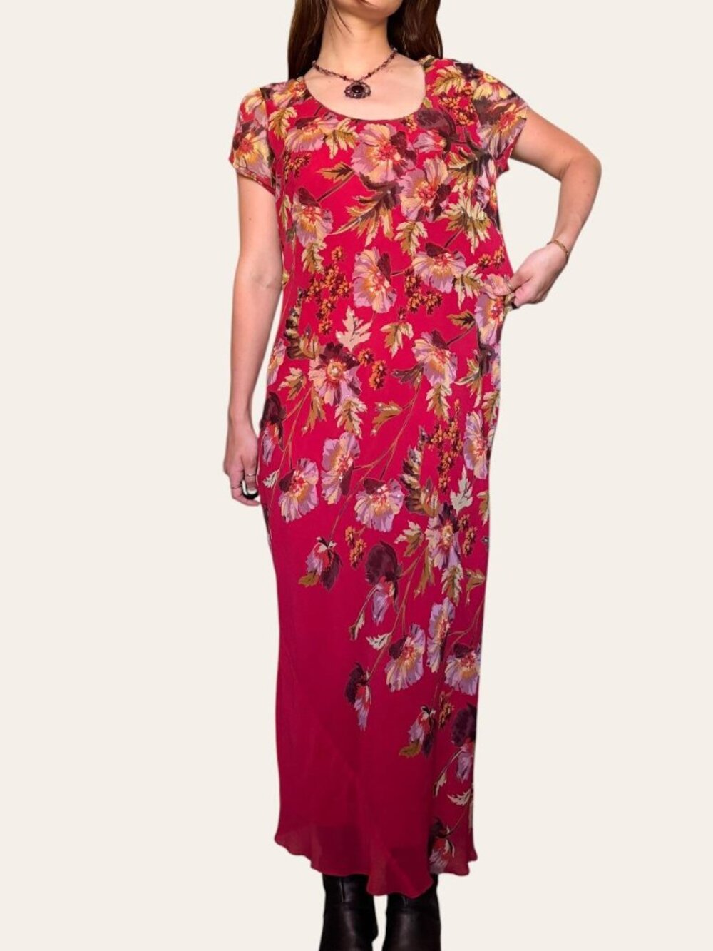 90s vintage Paradise New York hot pink sequin beaded floral chiffon fairy dress - Picture 6 of 8